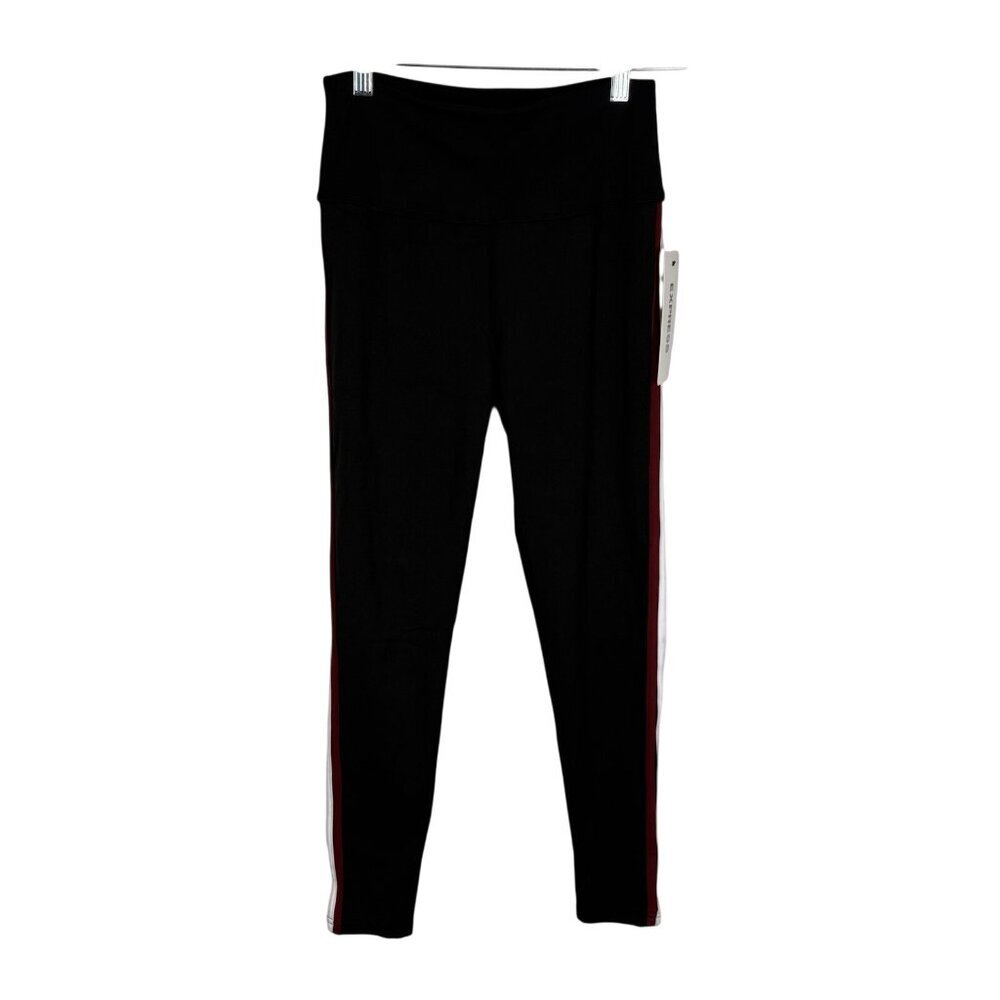 Express Women SZ S Black w/White & Burgundy Side Striped Legging Pants NWT